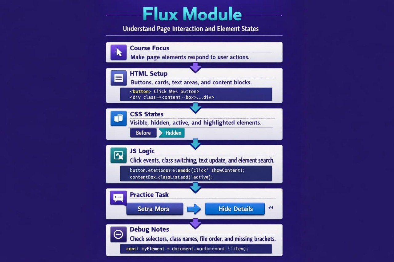 Flux Module course outline with text elements on a blue background