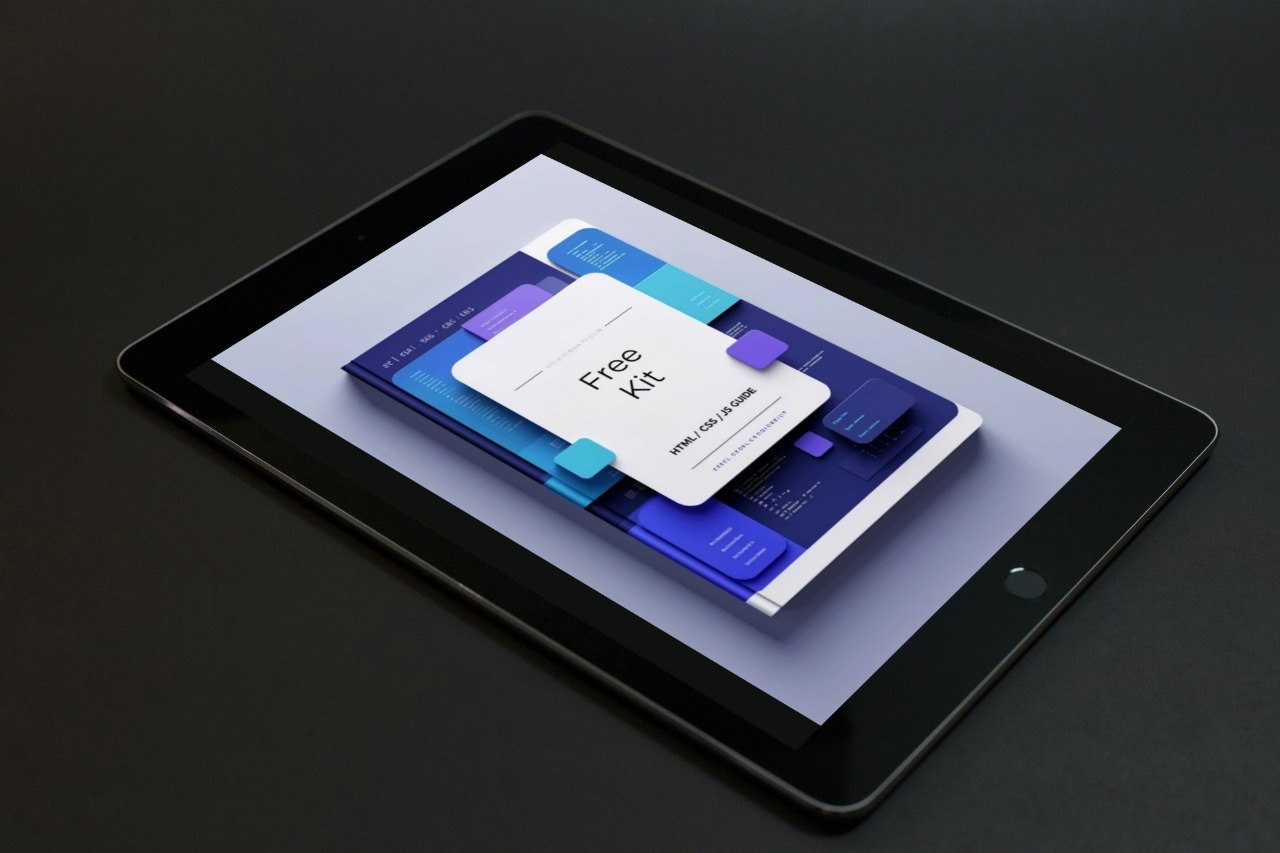 Tablet displaying a design kit on a dark background