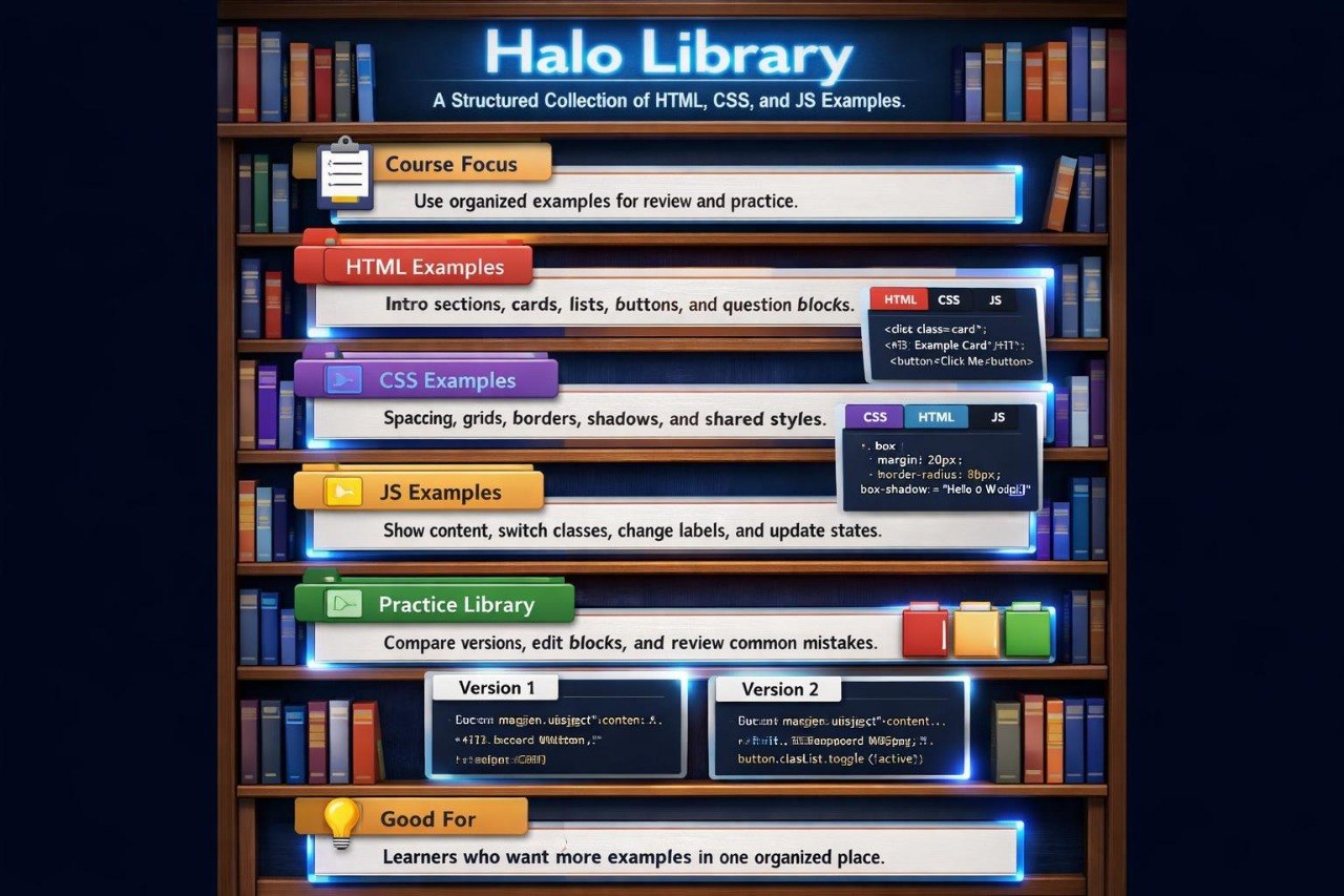 Halo Library interface with bookshelf design and text on a dark background