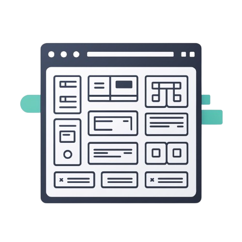 Icon of a web browser window with various UI elements on a white background