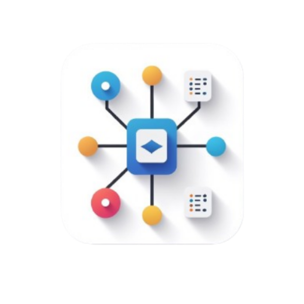 Colorful icon network on a white background