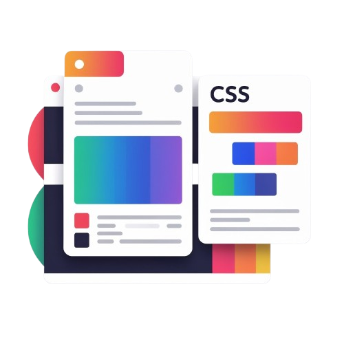 Illustration of CSS code with color swatches and text on a white background